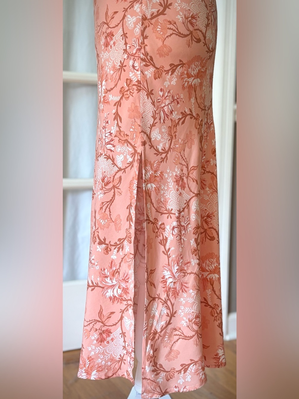 Hello Molly NWT Peach Floral Tie Front Puff Sleeve Midi Dress US 4 - Picture 6 of 14